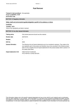 Rust Remover Safety Data Sheet | PDF | Toxicity | Dangerous Goods