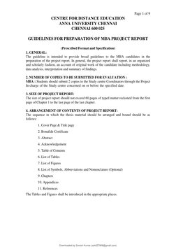 Page 1 of 9 
CENTRE FOR DISTANCE EDUCATION 
ANNA UNIVERSITY CHENNAI  
CHENNAI 600 025 
 
GUIDELINES FOR PREPARATION OF MBA PR
