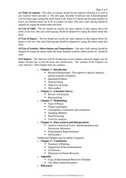 Page 3 of 9 
6.5 Table of contents - The table of contents should list all material following it as well as 
any material whi