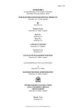 Page 7 of 9 
 
ANNEXURE I  
(A typical Specimen of Cover Page & Title Page)  
<Font Style Times New Roman - Bold>  
 
PURCHAS