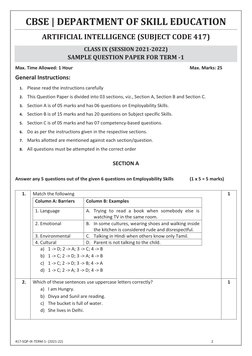 Class 9 AI Term 1 Sample Paper | PDF | Air Pollution | Smog
