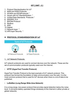 IOT [ UNIT - 2 ]
1. Protocol Standardization for IoT 
2. M2M and WSN Protocols
3. SCADA and RFIDProtocols * 
4. Issues with I