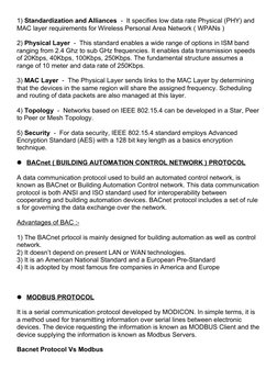 1) Standardization and Alliances  -  It specifies low data rate Physical (PHY) and 
MAC layer requirements for Wireless Perso