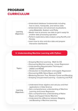 PROGRAM
CURRICULUM
08
3. Understanding Machine Learning with Python
3. Understanding Machine Learning with Python
• Grasping