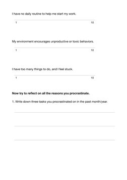 I have no daily routine to help me start my work. 
My environment encourages unproductive or toxic behaviors. 
I have too man