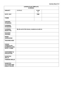 5E Model Science Lesson Plan Template | PDF