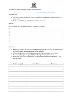Jim Rohn Goal Setting List.pdf Jim Rohn Goal Setting Template Guide | PDF | Goal | Psychology