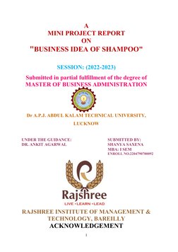 A
MINI PROJECT REPORT
ON
"BUSINESS IDEA OF SHAMPOO"
SESSION: (2022-2023)
Submitted in partial fulfillment of the degree of
MA