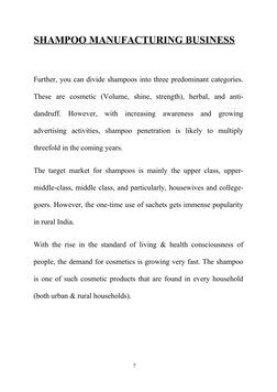 SHAMPOO MANUFACTURING BUSINESS
Further, you can divide shampoos into three predominant categories.
These  are  cosmetic  (Vol