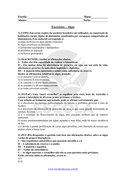 Exercícios sobre Algas para Estudantes | PDF | Algas | Desperdício