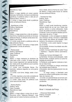 Resistência: Vigor
Custo:
Efeito: o mago debilita um corpo usando 
doenças, ferimentos, toxinas ou problemas 
genéticos. A po