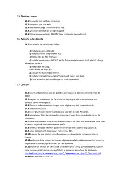 15. Técnicas y trucos 
15.1 Búsqueda por palabras genéricas. 
15.2 Búsqueda por sitio web 
15.3 consultar el page Rank de un