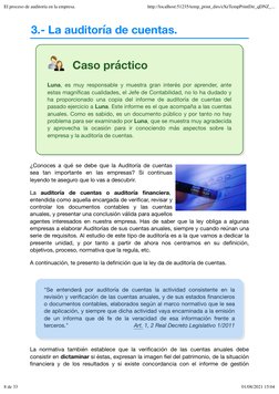 3.- La auditoría de cuentas.
Caso práctico
Luna, es muy responsable y muestra gran interés por aprender, ante
estas magníﬁcas