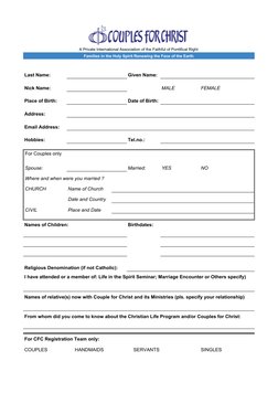 Cfc Form.pdf CFC Registration Form for Couples | PDF