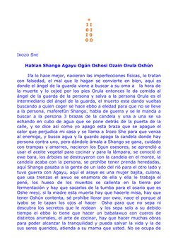 +
I I
0 I
I 0
0 0
IROZO SHE
Hablan Shango Agayu Ogún Oshosi Ozain Orula Oshún
 
Ifa lo hace mejor, nacieron las imperfeccione