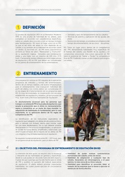 La prueba de equitación (RD) en el Pentatlòn Moderno 
(PM) es una prueba de habilidad de los atletas, para 
completar un reco