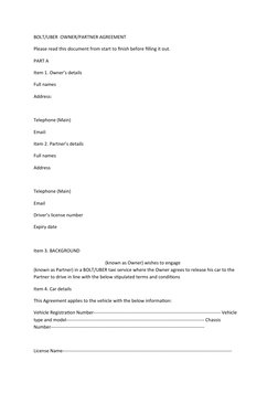 BOLT/UBER  OWNER/PARTNER AGREEMENT
Please read this document from start to finish before filling it out.
PART A
Item 1. Owner