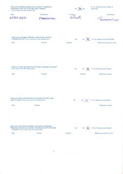 Have you traveled outside your aountry of residence,
Excluding to the UK in the last past l0years?
Put a cross (x) in the rel