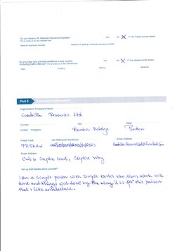 Do you have a UK National lnsurance Number? 
Yes
Put a cross (x) in the relevant box
National lnsulance Number 
Reason for ge