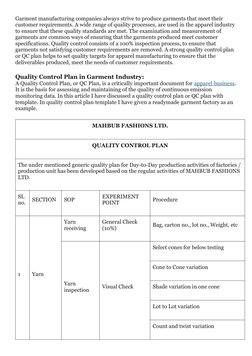 Quality Control Plan for Garment Industry | PDF | Quality Assurance ...