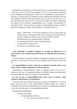 El subsidio por IT percibido se calculó sobre la base de cotización del mes anterior de
1.820 euros (1.820/31=58,70 base regu