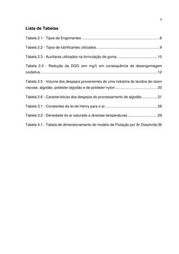v 
Lista de Tabelas  
Tabela 2.1 - Tipos de Engomantes ......................................................................