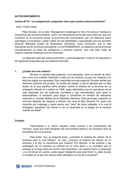 AUTOCONOCIMIENTO 
Lectura Nº 01: “La autogerencia: preguntas clave para nuestro autoconocimiento” 
  Autor: Carlos López 
P