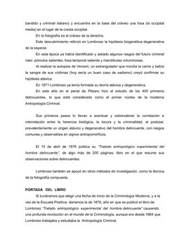 bandido y criminal italiano) y encuentra en la base del cráneo una fosa (la occipital
media) en el lugar de la cresta occipit