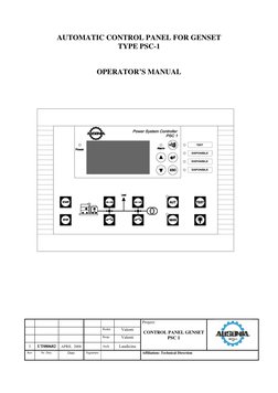 AUTOMATIC CONTROL PANEL FOR GENSET 
TYPE PSC-1 
 
 
OPERATOR’S MANUAL  
 
 
 
 
 
 
 
 
 
 
 
 
 
 
 
 
 
 
 
 
 
 
Redat. 
V