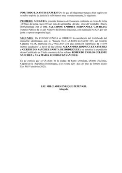 POR TODO LO ANTES EXPUESTO y lo que el Magistrado tenga a bien suplir con
su sabio espíritu de justicia le solicitamos muy re