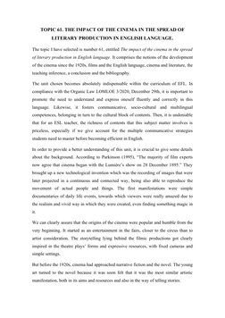 TOPIC 61. THE IMPACT OF THE CINEMA IN THE SPREAD OF
LITERARY PRODUCTION IN ENGLISH LANGUAGE. 
The topic I have selected is nu