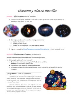 El universo y todas sus maravillas 
 
Actividad 1: El universo (Ciencias Naturales) 
1. Observa las siguientes imágenes y con