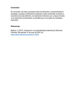 lOMoAR cPSD|10660178 
 
 
 
 
Conclusión: 
 
En conclusión, del mapa conceptual sobre los elementos y componentes de la 
estr