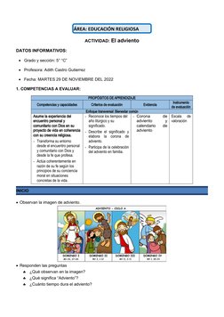 ACTIVIDAD: El adviento
DATOS INFORMATIVOS: 

Grado y sección: 5° “C”

Profesora: Adith Castro Gutierrez

Fecha: MARTES 29
