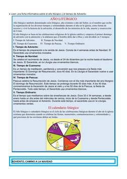 Leen una ficha informativa sobre el año litúrgico y el tiempo de Adviento.
AÑO LITÚRGICO
Año litúrgico también denominado ci