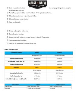 Barista Opening and Closing Checklist | PDF | Coffee | Refrigerator