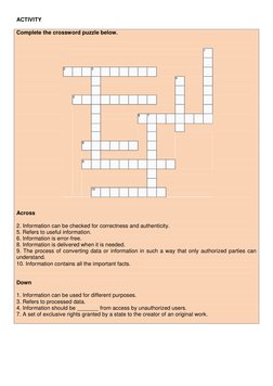 ACTIVITY 
 
Complete the crossword puzzle below. 
 
 
 
1 
 
2 
 
 
3 
 
 
 
 
 
 
 
 
 
 
 
4 
 
 
 
 
 
 
5