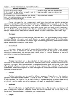 Table 4.1 Formal Information vs. Informal Information 
Formal Information 
Informal Information 
It is official and authori