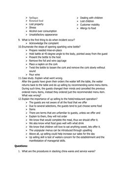 Spillages
Returned food
Lost property
Illness
Alcohol over consumption
Unsatisfactory appearance
Dealing with children