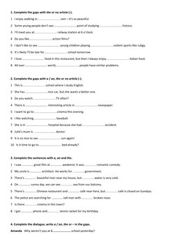 1. Complete the gaps with the or no article (-). 
1 I enjoy walking in ............................ rain – it’s so peaceful.