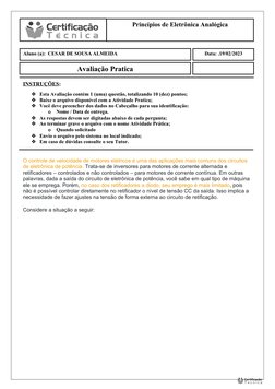 Princípios de Eletrônica Analógica
Data: .19/02/2023
Aluno (a):  CESAR DE SOUSA ALMEIDA
Avaliação Pratica 
INSTRUÇÕES:
Esta