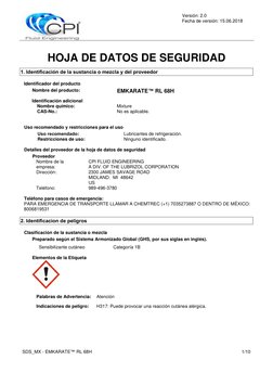 Versión: 2.0 
Fecha de versión: 15.06.2018 
 
 
SDS_MX - EMKARATE™ RL 68H 
1/10 
 
HOJA DE DATOS DE SEGURIDAD 
 
1. Ident