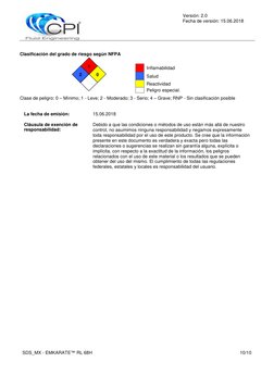 Versión: 2.0 
Fecha de versión: 15.06.2018 
 
 
SDS_MX - EMKARATE™ RL 68H 
10/10 
 
Clasificación del grado de riesgo seg