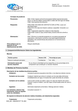 Versión: 2.0 
Fecha de versión: 15.06.2018 
 
 
SDS_MX - EMKARATE™ RL 68H 
2/10 
 
 
Consejos de prudencia 
Prevención: