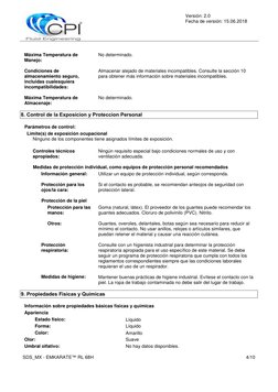 Versión: 2.0 
Fecha de versión: 15.06.2018 
 
 
SDS_MX - EMKARATE™ RL 68H 
4/10 
 
Máxima Temperatura de 
Manejo: 
No det