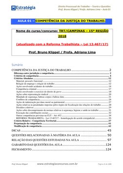 Direito Processual do Trabalho ʹ Teoria e Questões 
Prof. Bruno Klippel / Profa. Adriana Lima ʹ Aula 01 
 
  
 
Prof. Bruno K