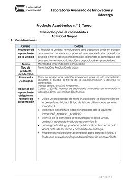 Laboratorio Avanzado de Innovación y 
Liderazgo 
 
 
1 | P á g i n a  
Producto Académico n.° 3  Tarea 
Evaluación para el c