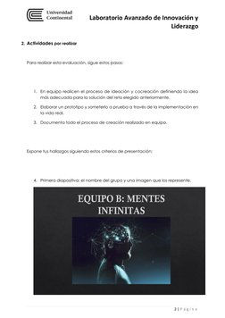 Laboratorio Avanzado de Innovación y 
Liderazgo 
 
 
2 | P á g i n a  
2. Actividades por realizar 
 
Para realizar esta eva