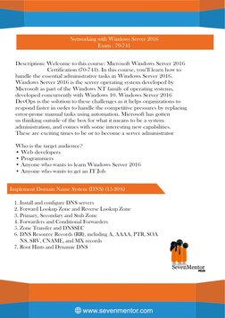 www.sevenmentor.com
Networking with Windows Server 2016
Exam : 70-741
Description: Welcome to this course: Microsoft Windows