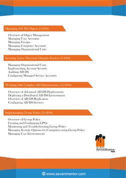 www.sevenmentor.com
Managing AD DS Objects (5-10%)
Overview of Object Management
Managing User Accounts
Managing Groups
Manag